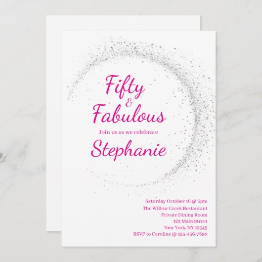 50 and Fabulous | 50th Birthday Party Pink 招待状 (正面/裏面)