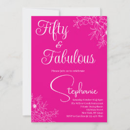 50 and Fabulous | 50th Birthday Party Pink White 招待状