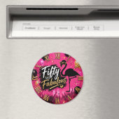 50 and fabulous,  50th birthday pink flamingo マグネット (インサイチュ (食洗機))