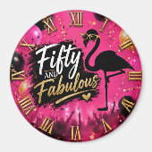50 and fabulous,  50th birthday pink flamingo マグネット (正面)