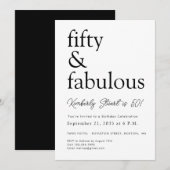 50 and Fabulous 50th Modern Minimal Fifty Birthday 招待状 (正面/裏面)