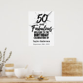 50 and Fabulous Birthday Bursting Black and White ポスター (キッチン)