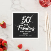50 and Fabulous Birthday Bursting Modern Black スタンダードカクテルナプキン (インサイチュ)
