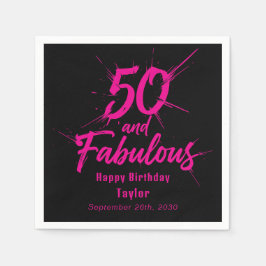 50 and Fabulous Birthday Bursting Pink and Black スタンダードカクテルナプキン