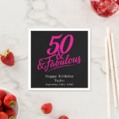50 and Fabulous Birthday Chic Pink Script スタンダードカクテルナプキン (インサイチュ)