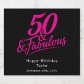 50 and Fabulous Birthday Chic Pink Script スパークリングワインラベル (シングルラベル)