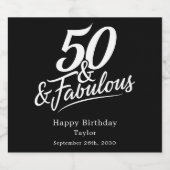 50 and Fabulous Birthday Chic Script Custom スパークリングワインラベル (シングルラベル)