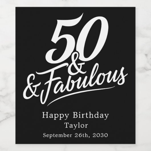 50 and Fabulous Birthday Chic Script Custom ワインラベル (シングルラベル)