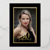 50 and Fabulous Birthday Elegant Photo Black Gold 箔招待状 (正面)