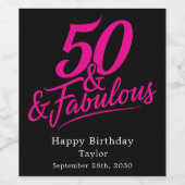 50 and Fabulous Birthday Pink Script Custom ワインラベル (シングルラベル)