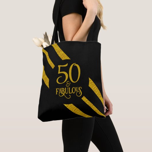 50 and Fabulous Black and Gold トートバッグ (クローズアップ)