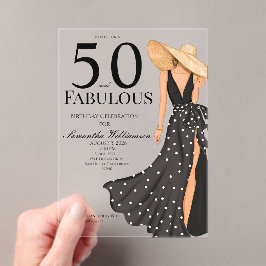 50 and Fabulous Black Birthday Party アクリル招待状