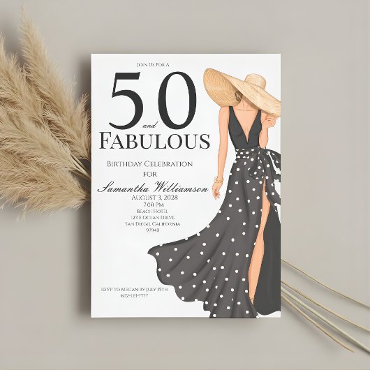 50 and Fabulous Black Birthday Party 招待状