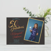 50 and Fabulous Black Gold 50th Birthday Party 招待状 (スタンド正面)