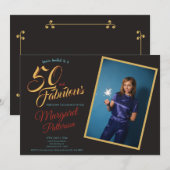 50 and Fabulous Black Gold 50th Birthday Party 招待状 (正面/裏面)