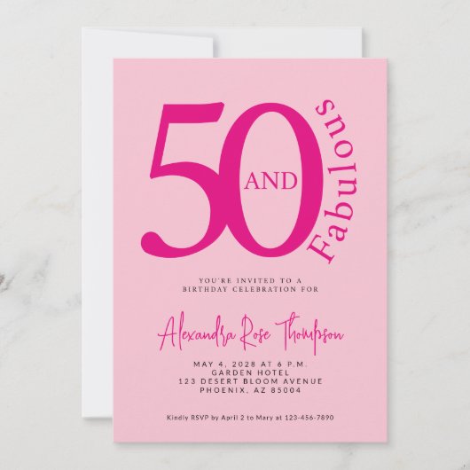 50 and Fabulous Blush Pink Script 50th Birthday 招待状 (正面)