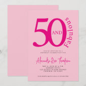 50 and Fabulous Blush Pink Script 50th Birthday 招待状 (正面/裏面)