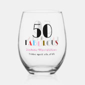 50 and Fabulous Bold Art Deco 50th Birthday Party ステムなしワイングラス (裏面)
