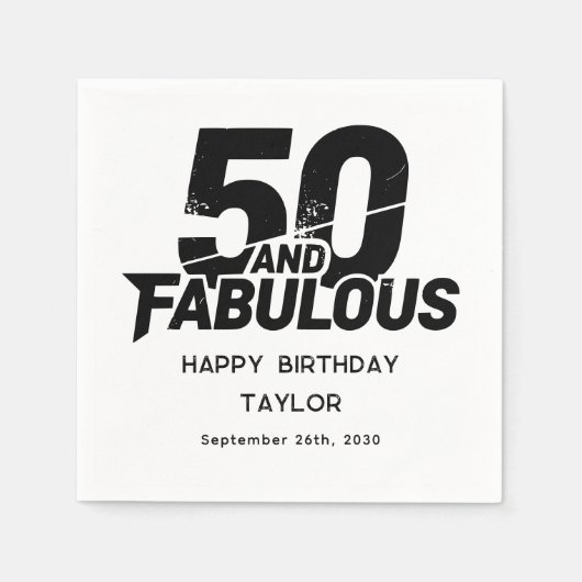 50 and Fabulous Bold Grunge Distressed Black White スタンダードカクテルナプキン (正面)