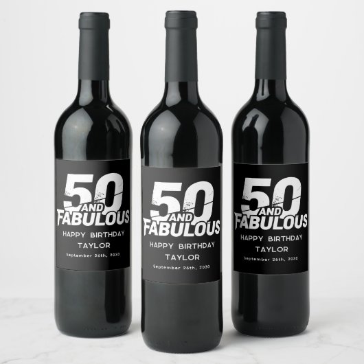 50 and Fabulous Bold Grunge Distressed Custom ワインラベル (ボトル)
