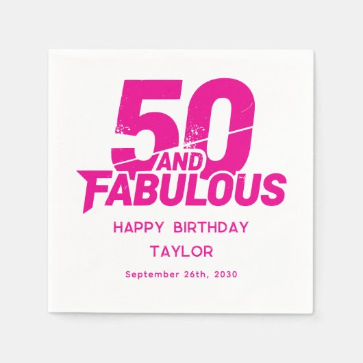 50 and Fabulous Bold Grunge Distressed Pink スタンダードカクテルナプキン (正面)
