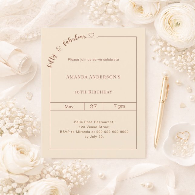 50 and fabulous champagne gold birthday invitation (クリエイターアップロード済み)