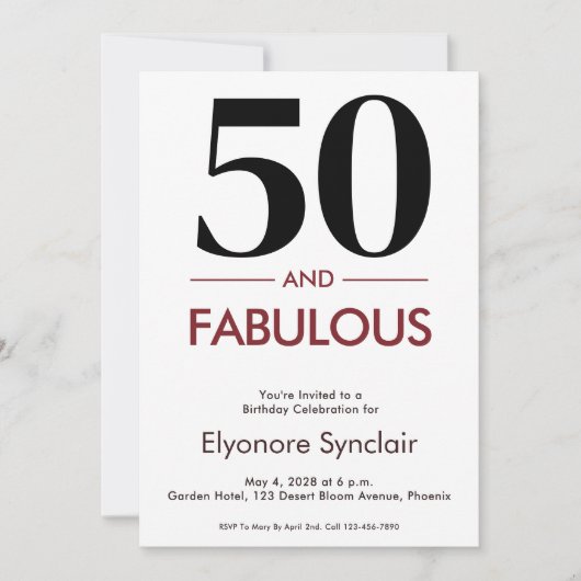 50 And Fabulous Cherry Wine 50th Birthday 招待状 (正面)