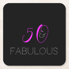 50 and fabulous Chic Hot Pink Black Birthday スクエアペーパーコースター