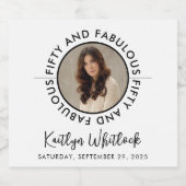 50 and Fabulous Custom Photo 50th Birthday Party スパークリングワインラベル (シングルラベル)