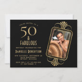 50 and Fabulous Deco Black 50th Birthday Party 招待状 (正面)