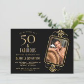 50 and Fabulous Deco Black 50th Birthday Party 招待状 (スタンド正面)