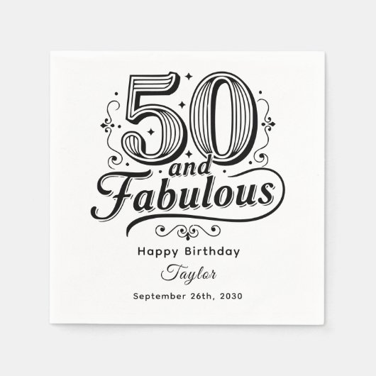 50 and Fabulous Festive Swirls Whimsical スタンダードカクテルナプキン (正面)