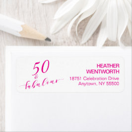50 and Fabulous Fiftieth Birthday Hot Pink Address ラベル