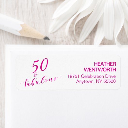 50 and Fabulous Fiftieth Birthday Hot Pink Address ラベル (インサイチュ)