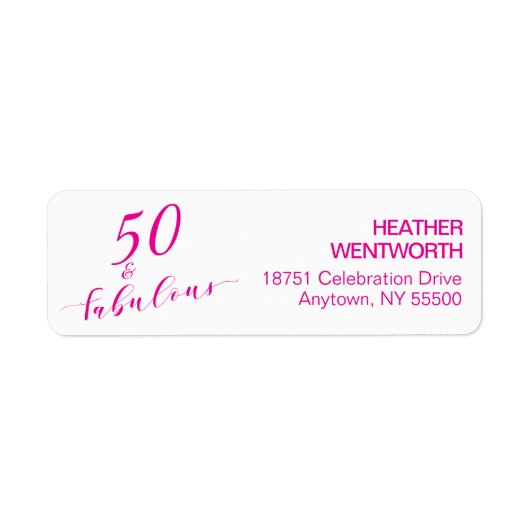 50 and Fabulous Fiftieth Birthday Hot Pink Address ラベル (正面)