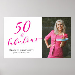 50 and Fabulous Fiftieth Birthday Hot Pink Photo ポスター