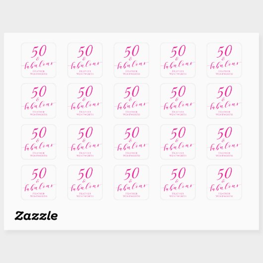 50 and Fabulous Fiftieth Birthday Hot Pink Script スクエアシール (シート)