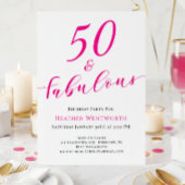 50 and Fabulous Fiftieth Birthday Hot Pink Script 招待状