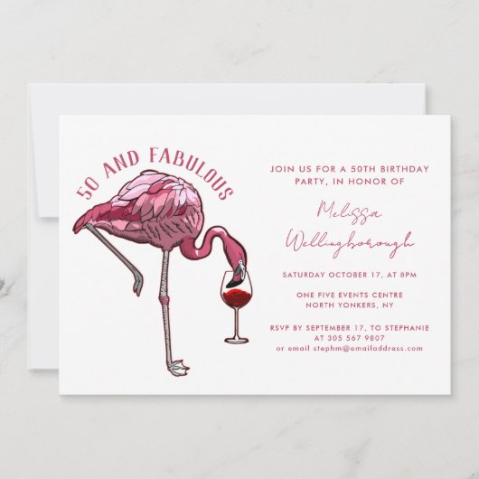 50 and Fabulous Flamingo 50th Birthday Party 招待状 (正面)