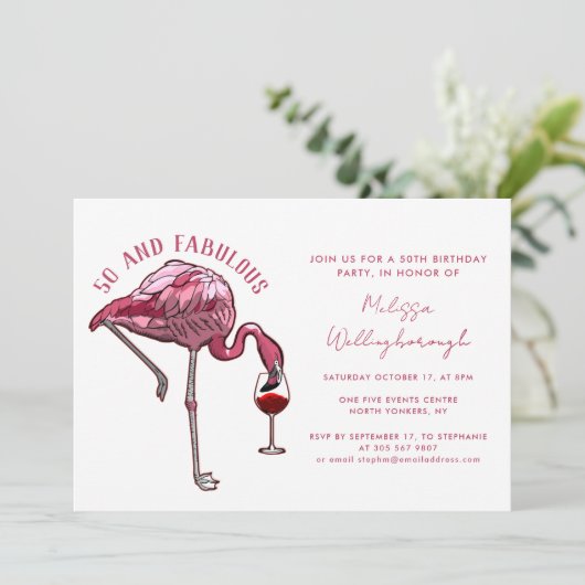 50 and Fabulous Flamingo 50th Birthday Party 招待状 (スタンド正面)