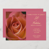 50 and Fabulous Floral Pink Rose Birthday 招待状 (正面/裏面)
