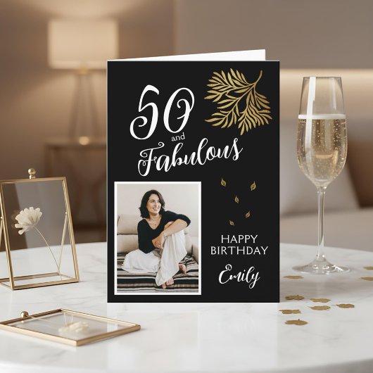50 and Fabulous Foliage 50th Birthday Photo Card カード