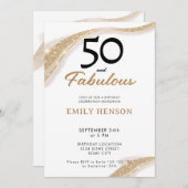 50 and Fabulous Gold 50th Birthday Invitation 招待状 (正面/裏面)