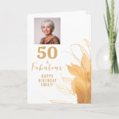 50 and Fabulous Gold Foliage 50th Birthday Photo カード (正面)