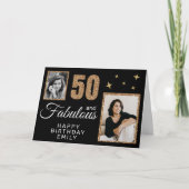 50 and Fabulous Gold Glitter 2 Photo 50th Birthday カード (正面)