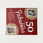 50 and Fabulous Gold Glitter 2 Photo 50th Birthday タペストリー (正面(横))