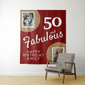 50 and Fabulous Gold Glitter 2 Photo 50th Birthday タペストリー (インサイチュ)