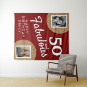 50 and Fabulous Gold Glitter 2 Photo 50th Birthday タペストリー (インサイチュ(横))