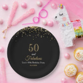 50 and Fabulous Gold Glitter and Black Birthday ペーパープレート (パーティー)