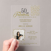 50 and Fabulous Gold Glitter Photo 50th Birthday アクリル招待状 (インサイチュ (ポータブル))